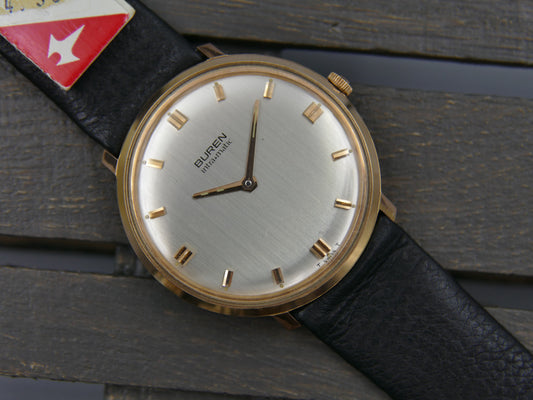 60s vintage watch mens Buren Micro Rotor Intra Matic Automatic 1280 slim rose gold pl ref 905701 NOS