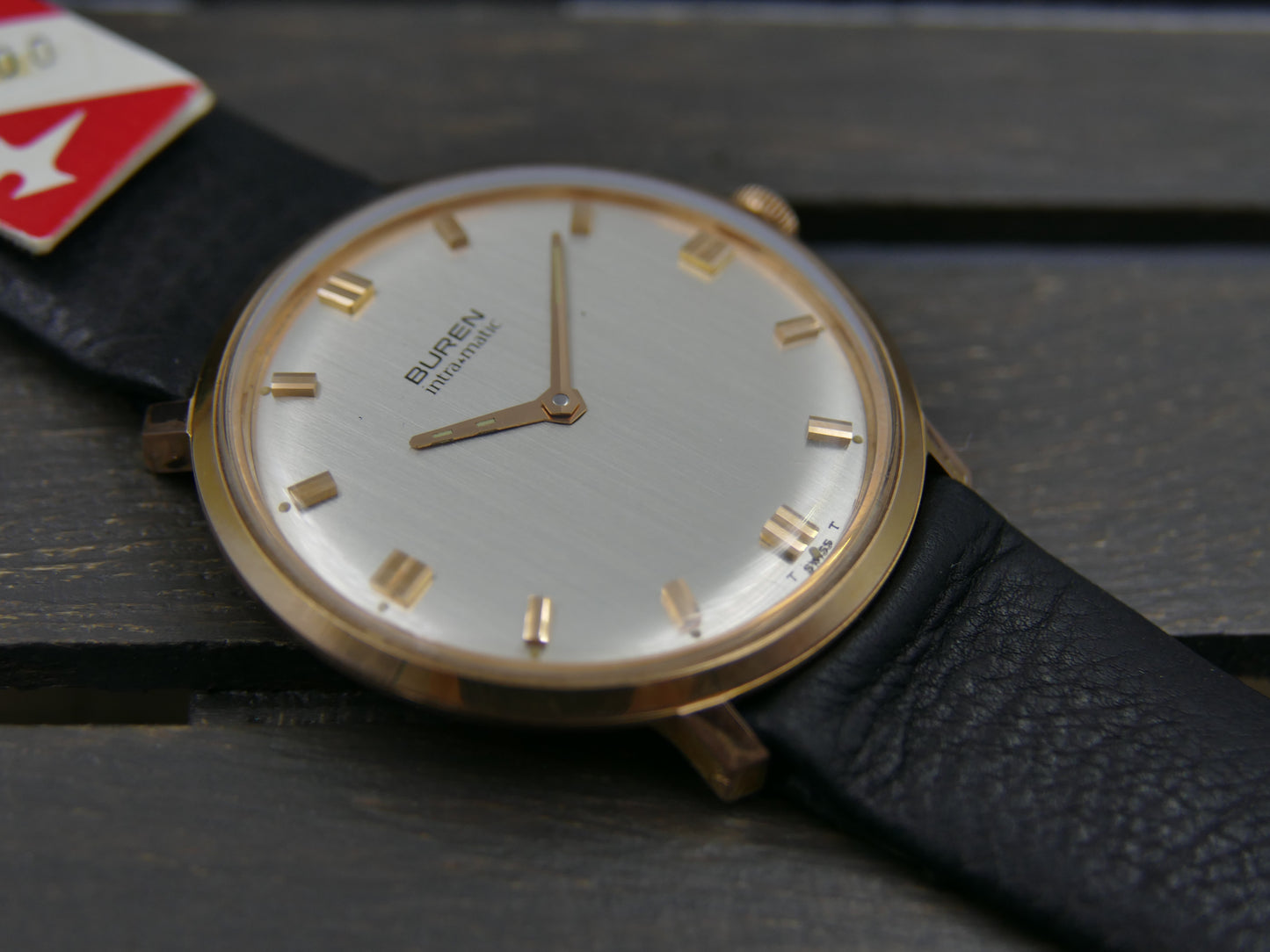 60s vintage watch mens Buren Micro Rotor Intra Matic Automatic 1280 slim rose gold pl ref 905701 NOS