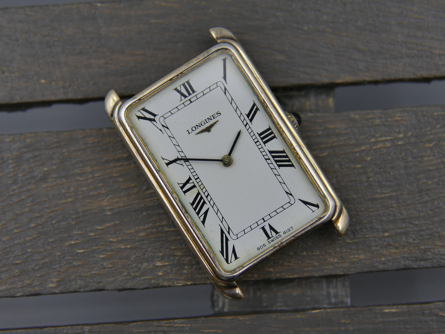 70s vintage watch mens Longines ref 4137 2 tank silver Vermeil 925 hand wind cal 5602