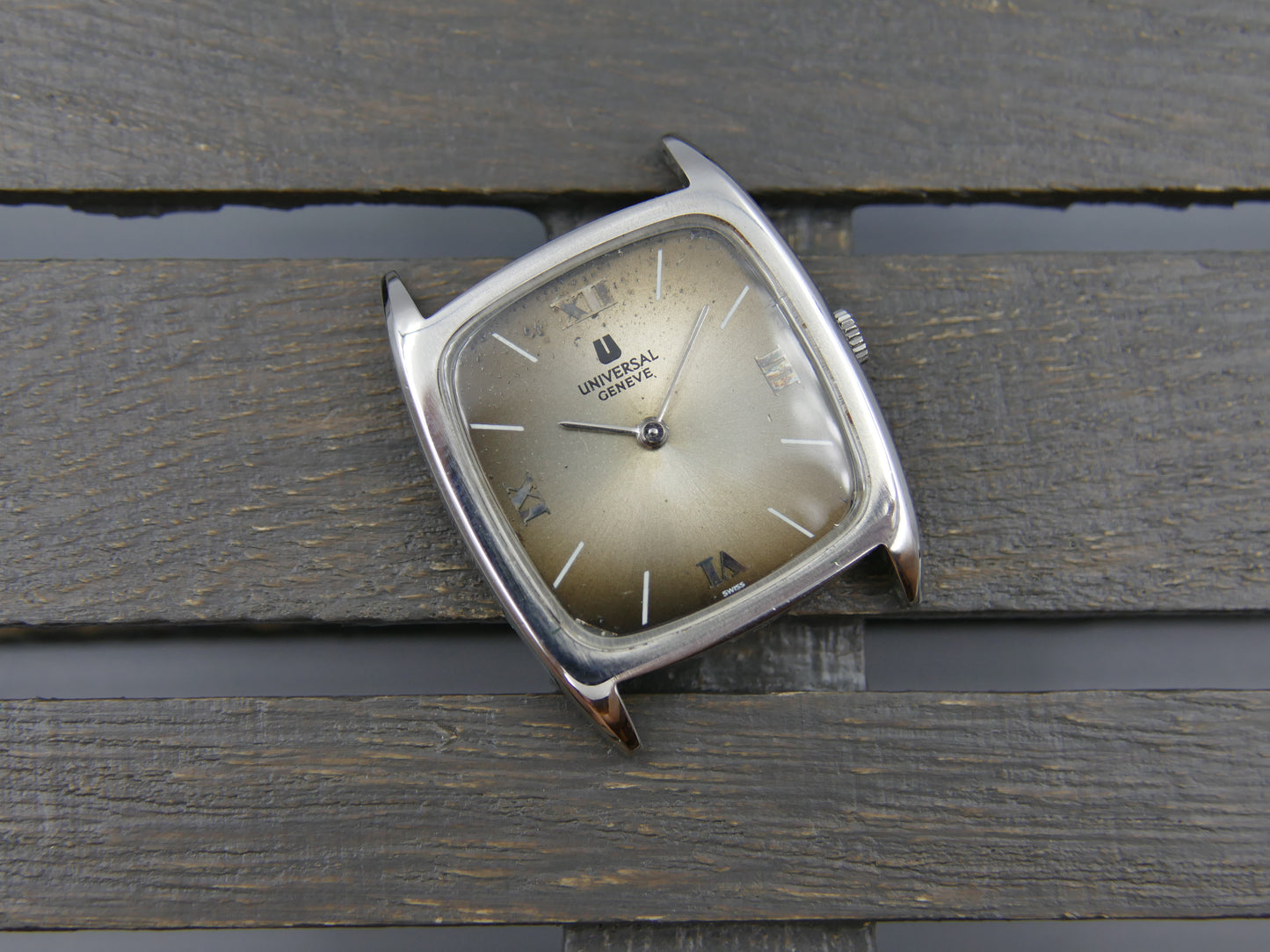 60s vintage watch mens Universal Geneve Tank hand wind  Cal 1-42 ref 842114 ultra slim coffee serviced