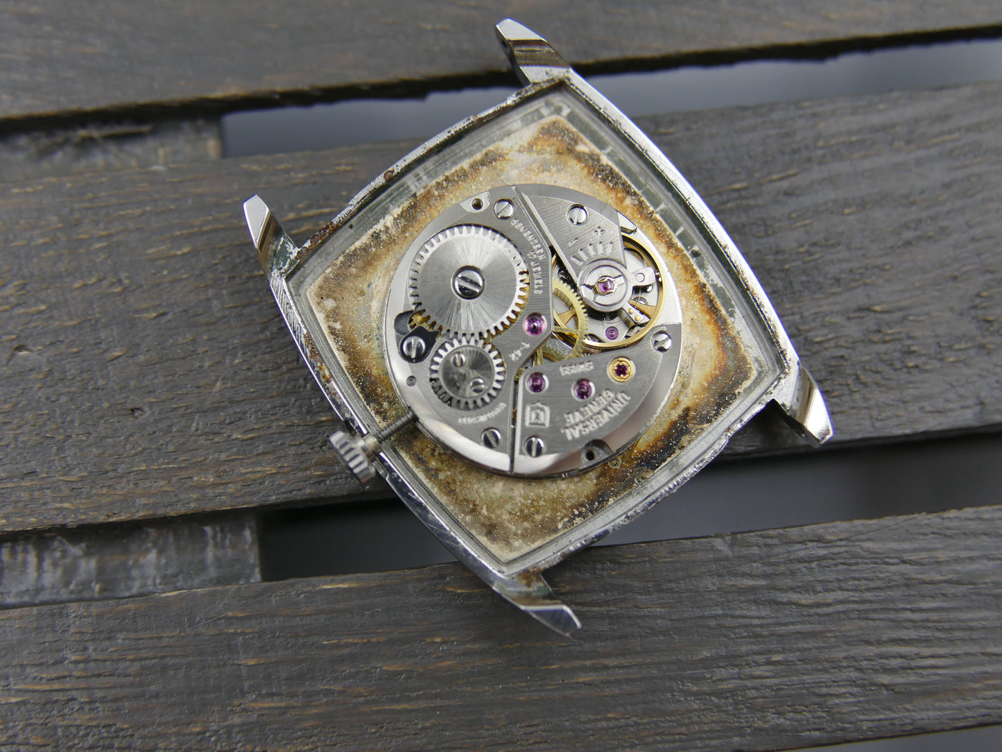 60s vintage watch mens Universal Geneve Tank hand wind  Cal 1-42 ref 842114 ultra slim coffee serviced
