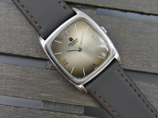 60s vintage watch mens Universal Geneve Tank hand wind  Cal 1-42 ref 842114 ultra slim coffee serviced