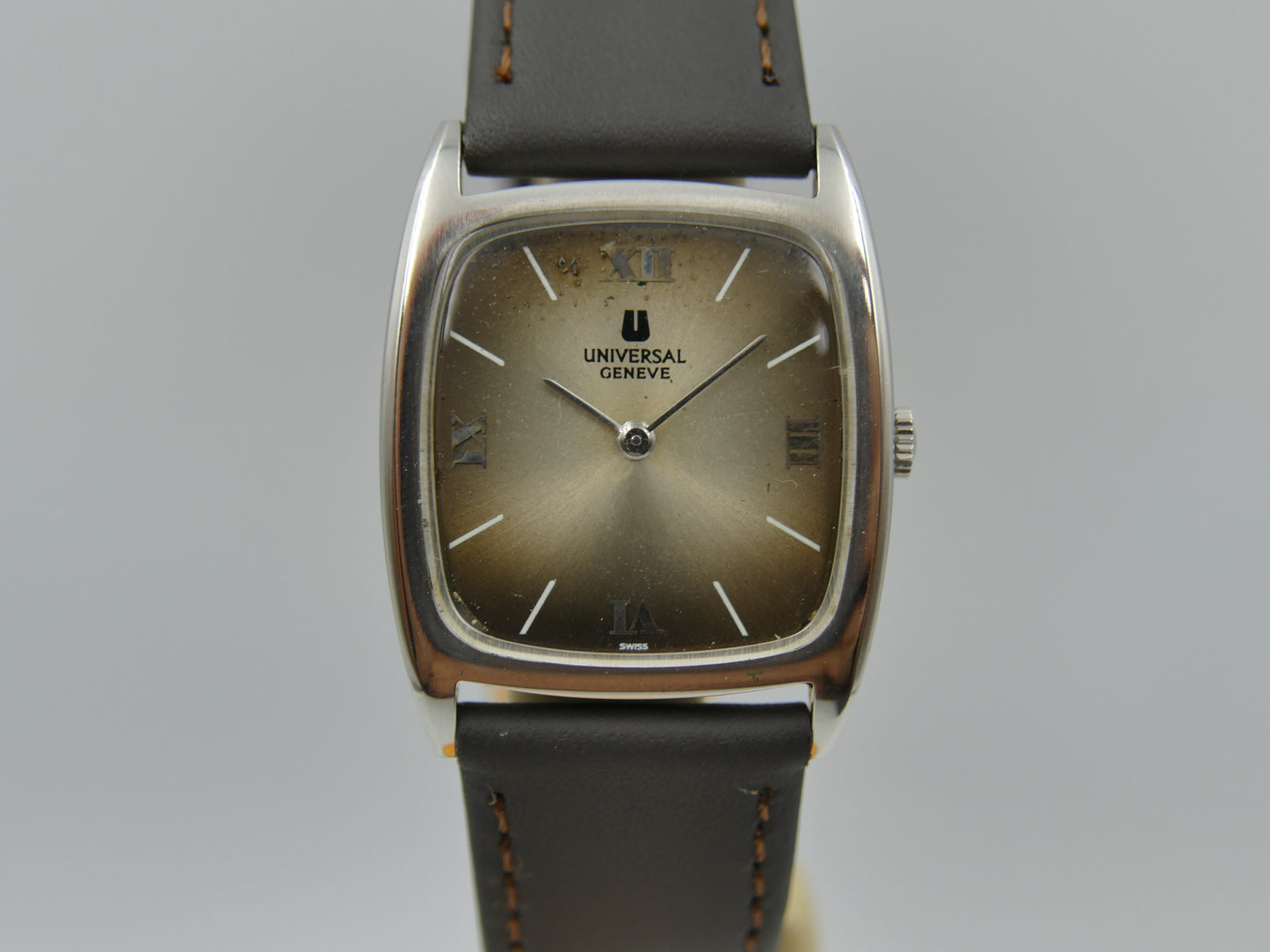 60s vintage watch mens Universal Geneve Tank hand wind  Cal 1-42 ref 842114 ultra slim coffee serviced