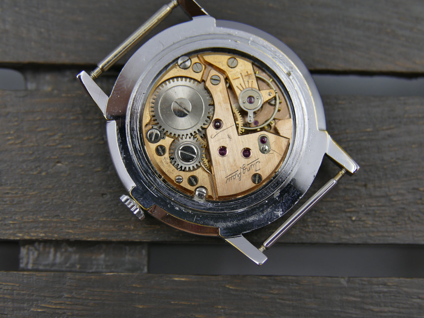 60s vintage watch mens dress thin Jungfrau hand wind FE 71 salmon dial