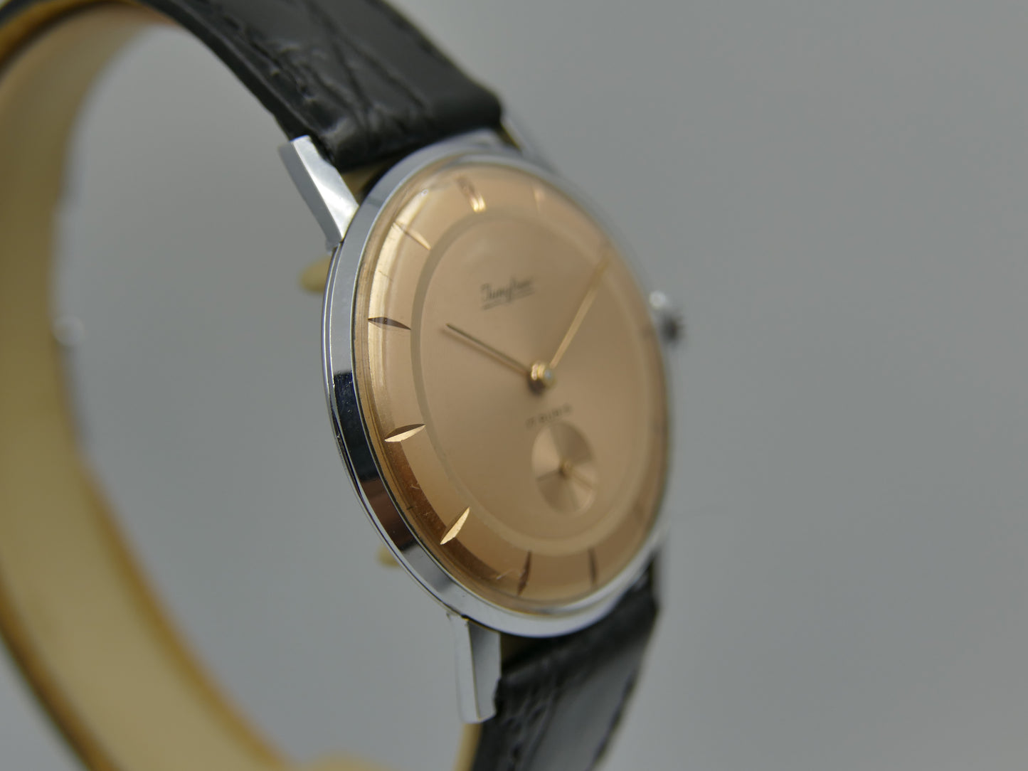 60s vintage watch mens dress thin Jungfrau hand wind FE 71 salmon dial