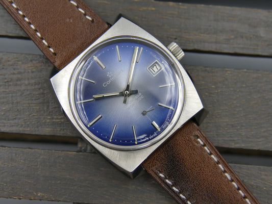 70s Vintage watch mens cortebert ref 14303 blue gradient dial steel serviced