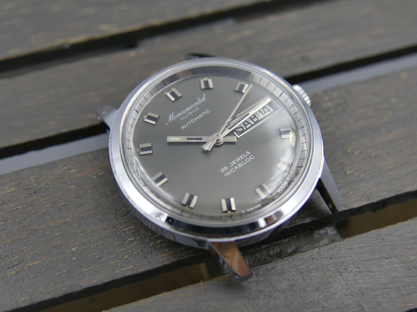 70s vintage watch mens Monumental swiss 25J automatic AS 1902/03 grey dial mint