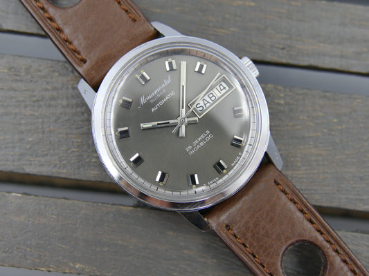 70s vintage watch mens Monumental swiss 25J automatic AS 1902/03 grey dial mint