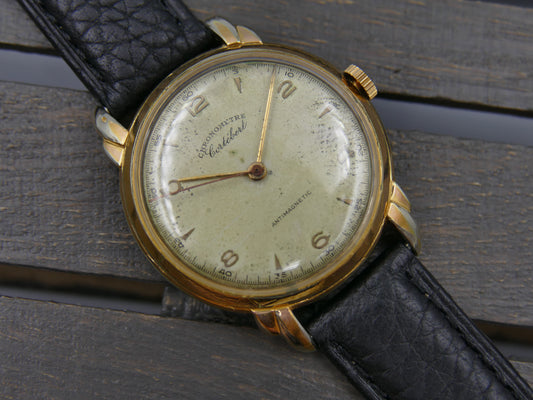 40s vintage watch mens art deco Cortebert chronometer ref. 8616 fancy lugs hand wind cal 677S