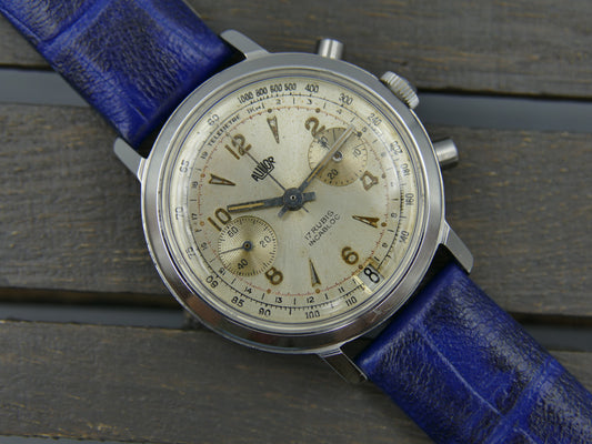 50s vintage watch mens Auhor chronograph landeron 187 serviced 37.5mm
