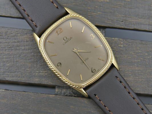 80s vintage watch mens Omega De Ville Ellipse Rope Bezel gold pl Ref. 191.0168 cal 1365