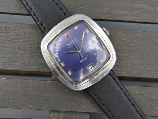 70s vintage watch mens Roamer LimeLight ref. 479.8120.604 automatic cal. MST 479 blue dial