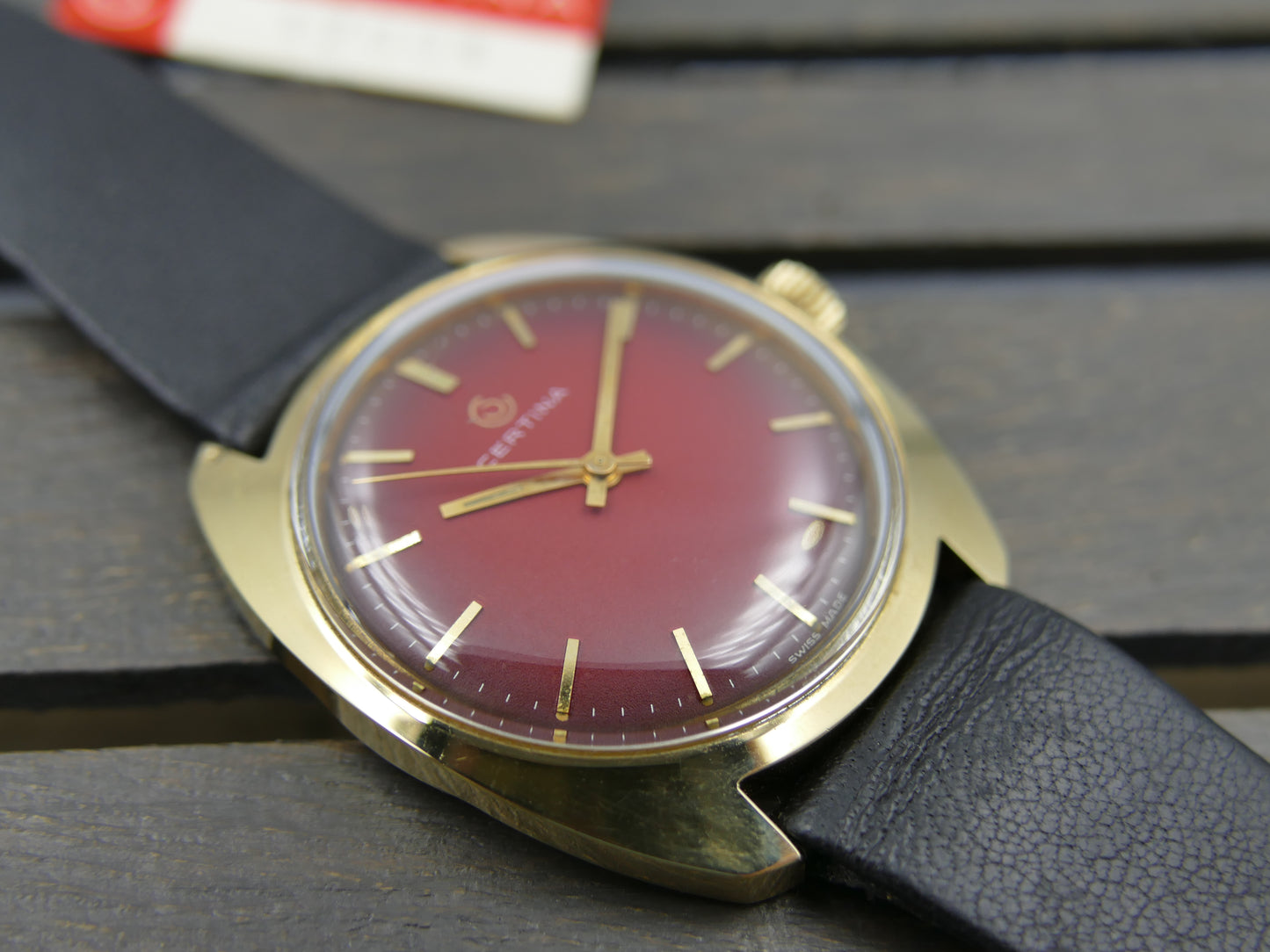 70s vintage watch mens Certina ref 5206 147 hand wind cal 25-66 burgundy dial NOS