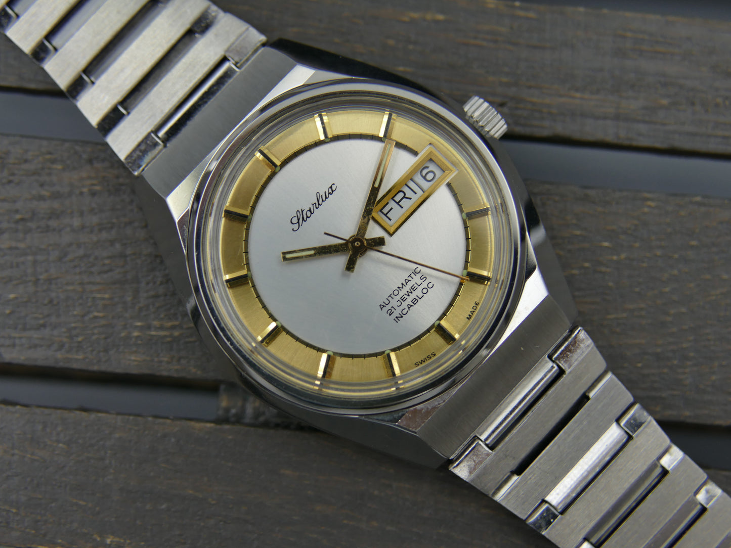 70s Vintage watch mens NOS Starlux ref 6004 automatic eta 2879 SS serviced