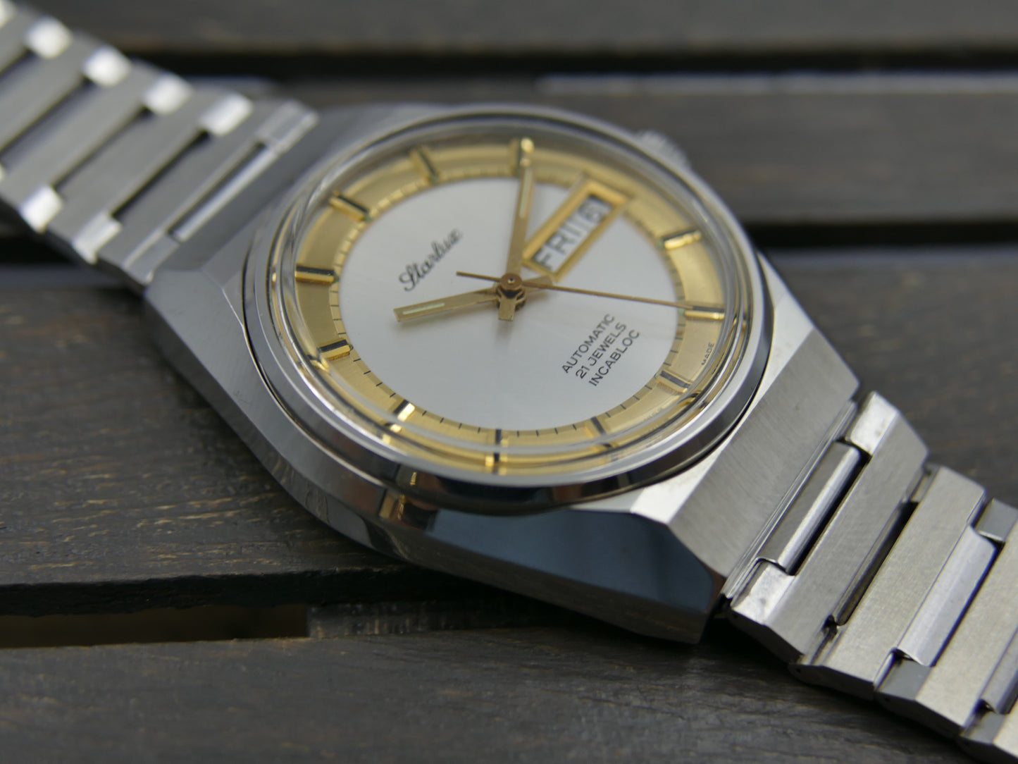 70s Vintage watch mens NOS Starlux ref 6004 automatic eta 2879 SS serviced