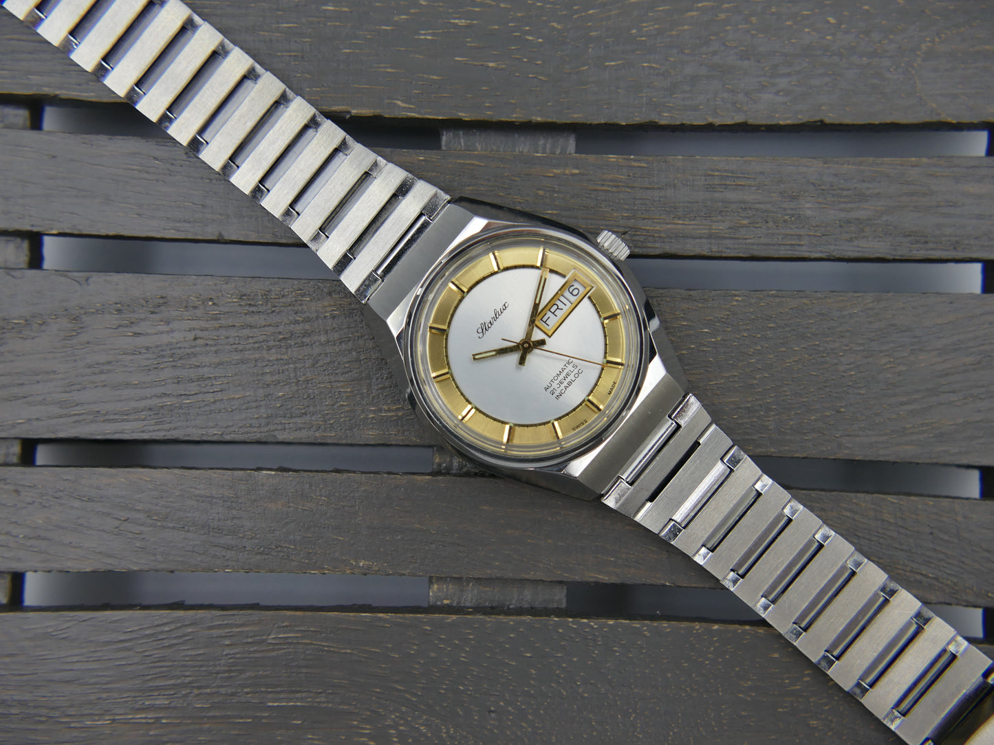 70s Vintage watch mens NOS Starlux ref 6004 automatic eta 2879 SS serviced