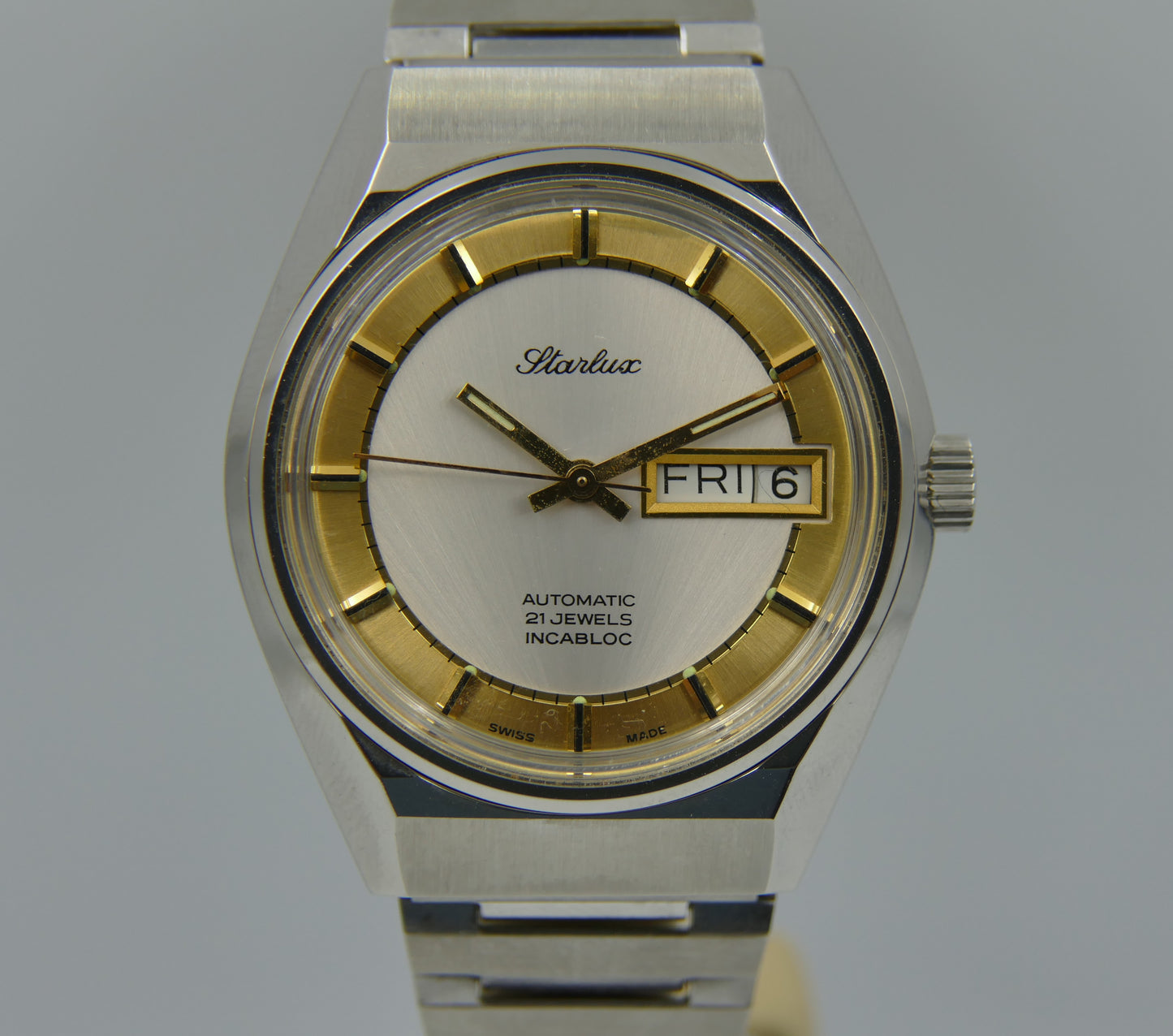 70s Vintage watch mens NOS Starlux ref 6004 automatic eta 2879 SS serviced