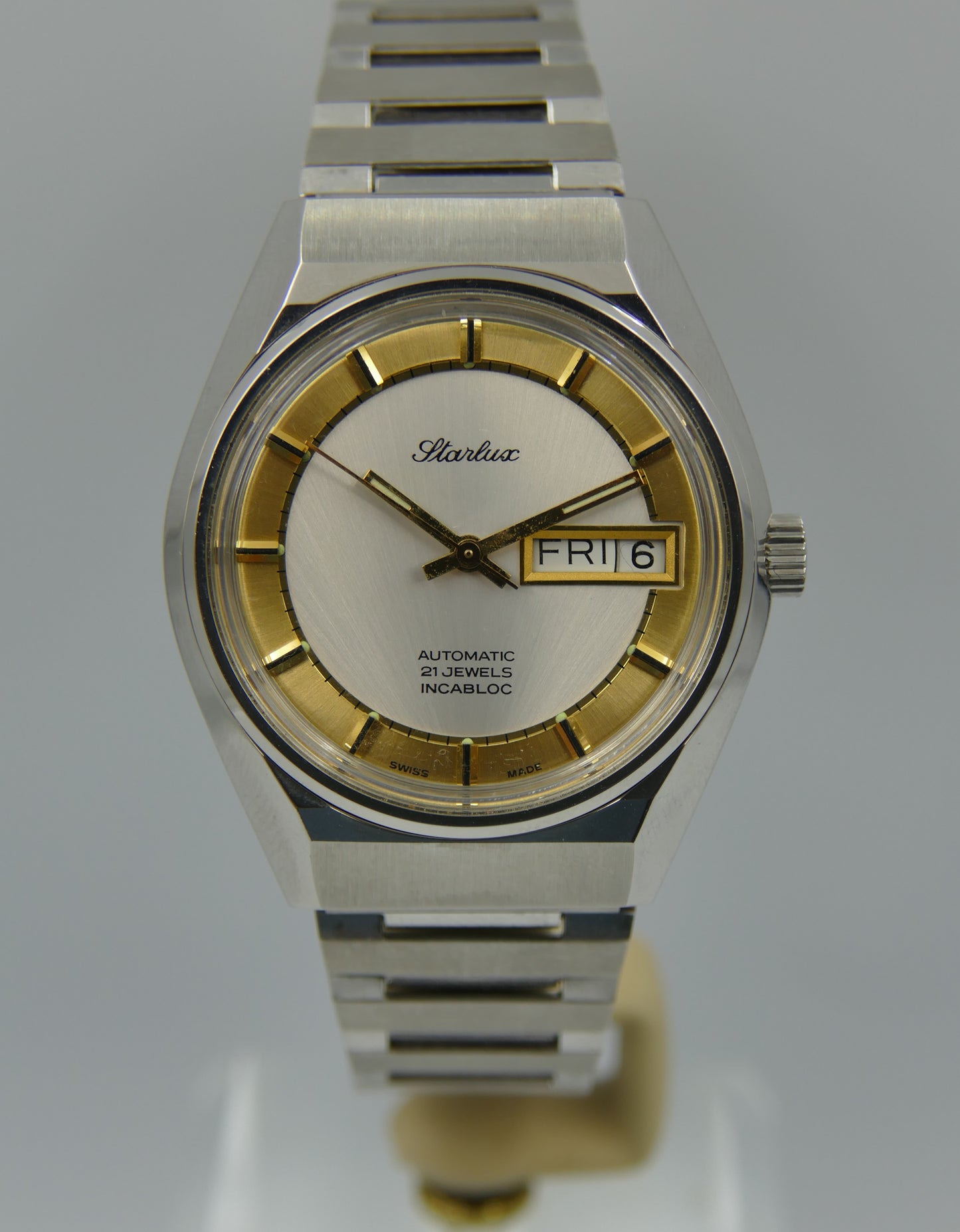 70s Vintage watch mens NOS Starlux ref 6004 automatic eta 2879 SS serviced