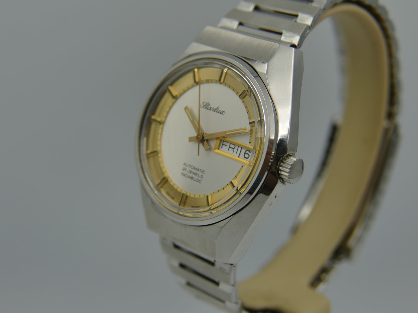70s Vintage watch mens NOS Starlux ref 6004 automatic eta 2879 SS serviced