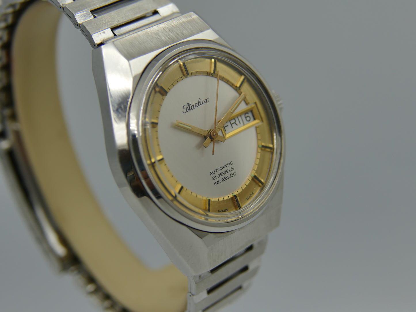 70s Vintage watch mens NOS Starlux ref 6004 automatic eta 2879 SS serviced