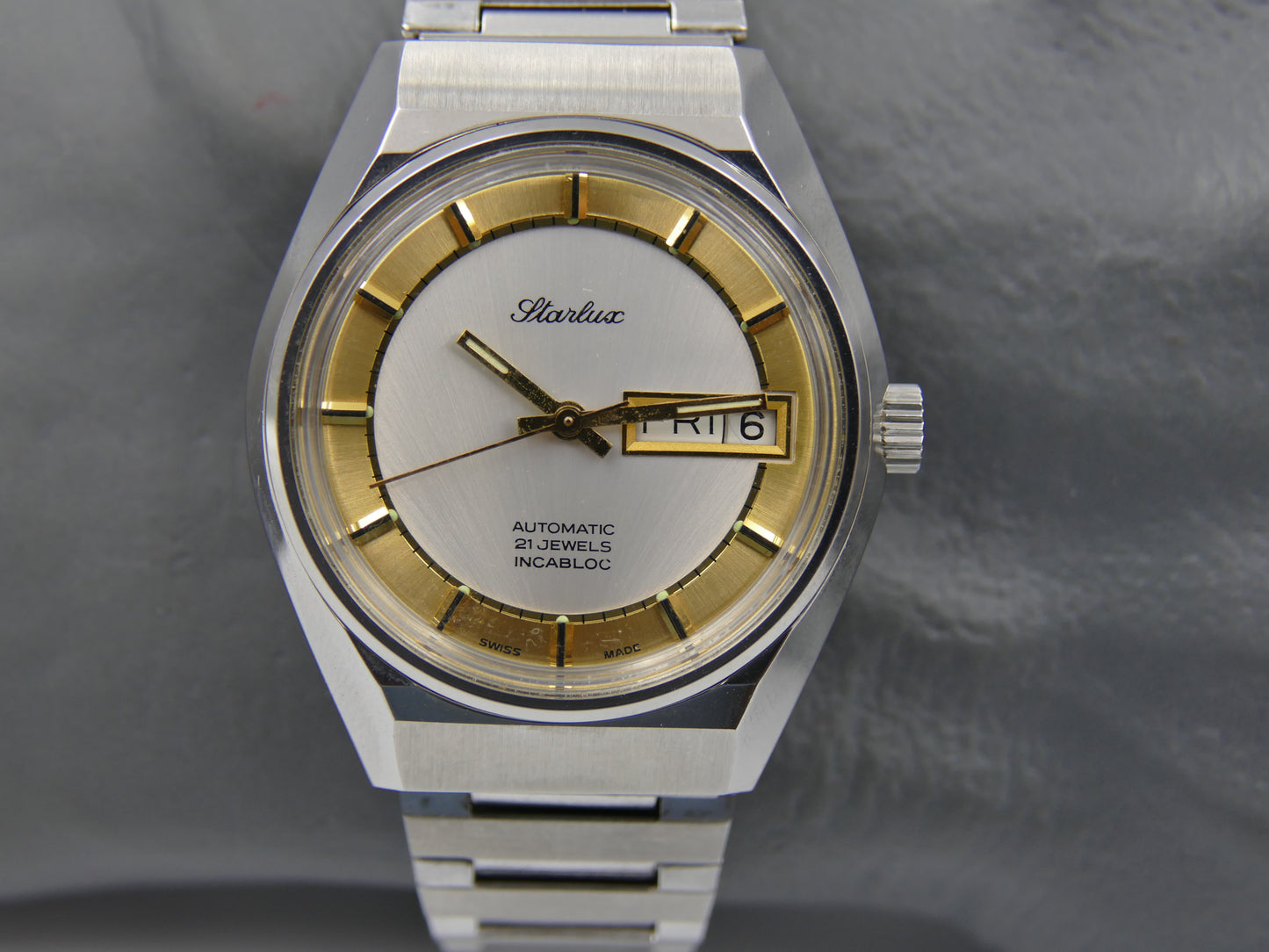 70s Vintage watch mens NOS Starlux ref 6004 automatic eta 2879 SS serviced