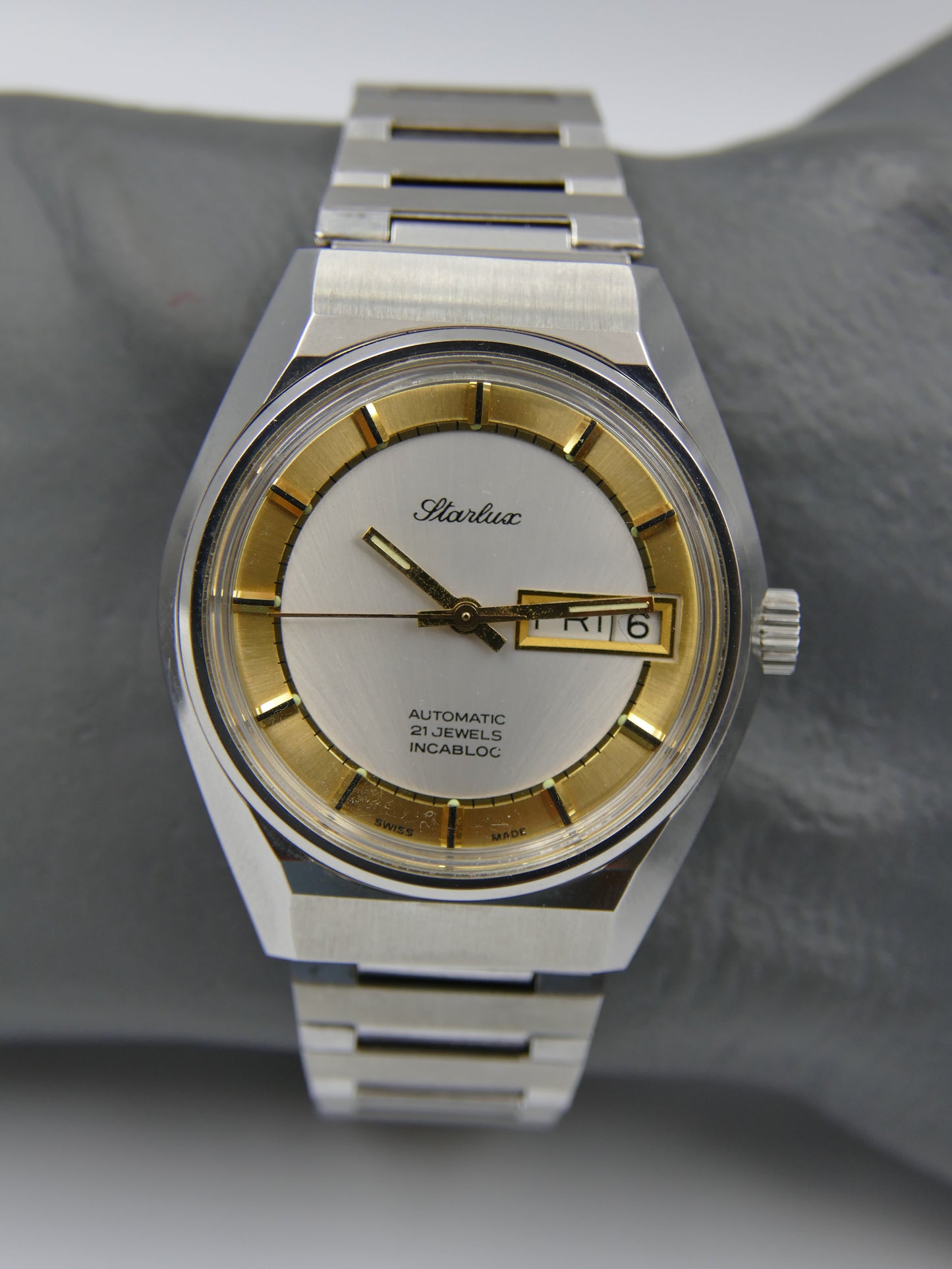 70s Vintage watch mens NOS Starlux ref 6004 automatic eta 2879 SS serviced