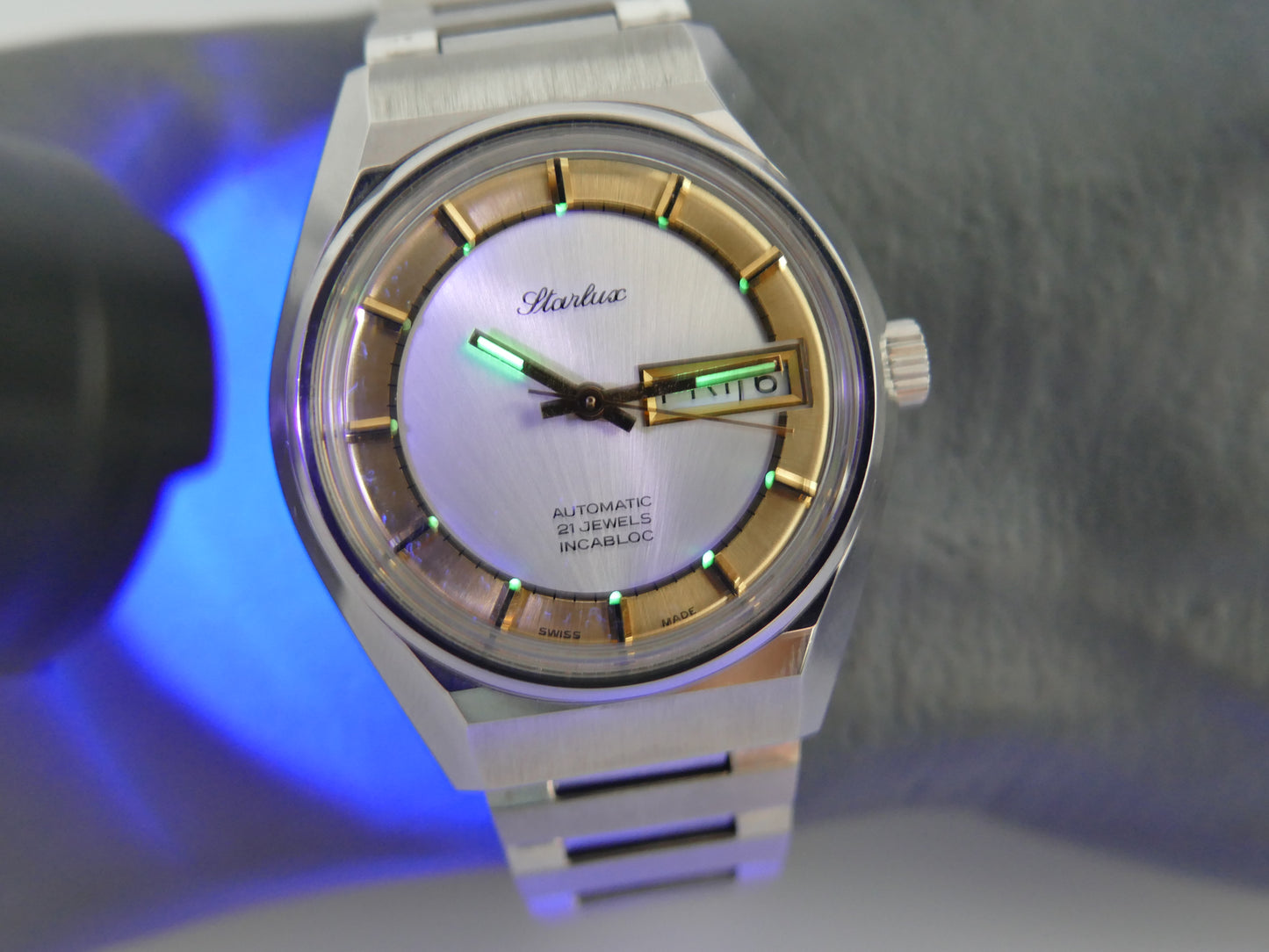70s Vintage watch mens NOS Starlux ref 6004 automatic eta 2879 SS serviced