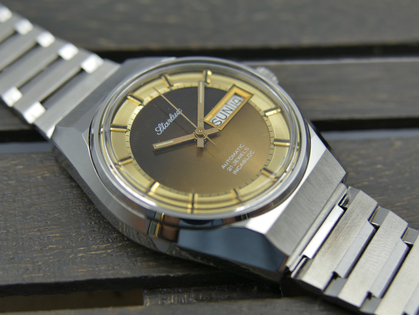 70s Vintage watch mens NOS Starlux ref 6004 automatic eta 2879 SS serviced