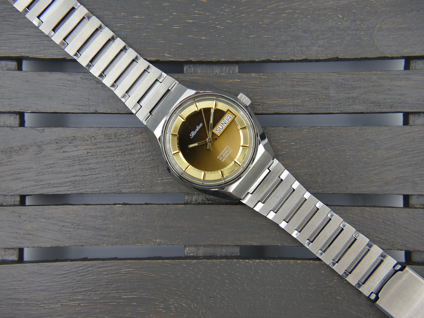 70s Vintage watch mens NOS Starlux ref 6004 automatic eta 2879 SS serviced