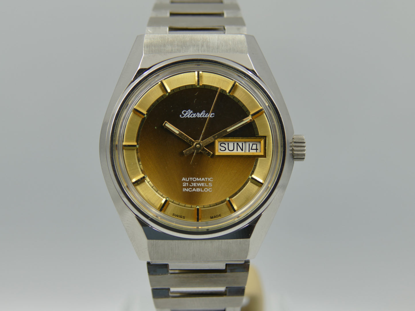 70s Vintage watch mens NOS Starlux ref 6004 automatic eta 2879 SS serviced
