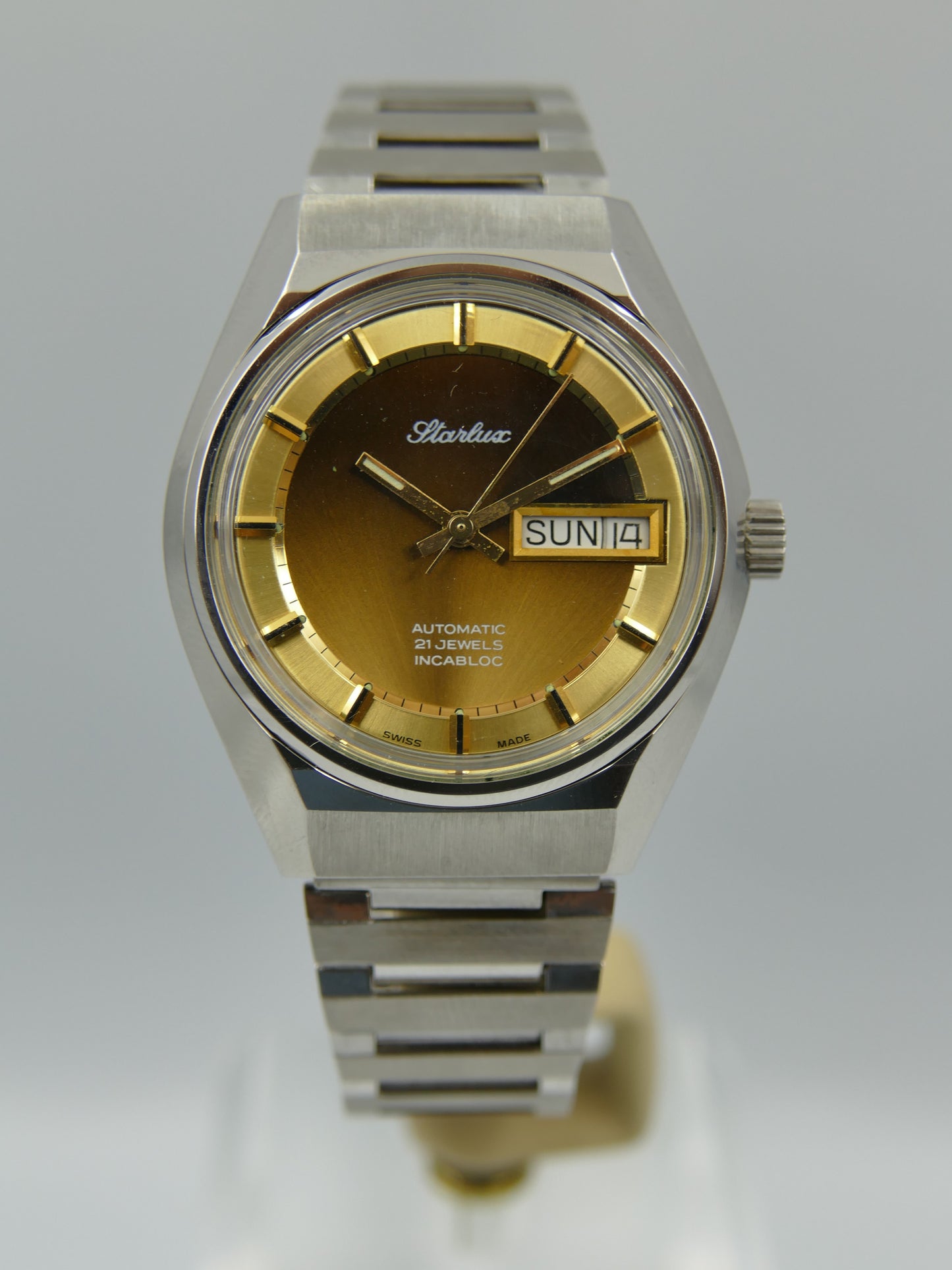 70s Vintage watch mens NOS Starlux ref 6004 automatic eta 2879 SS serviced