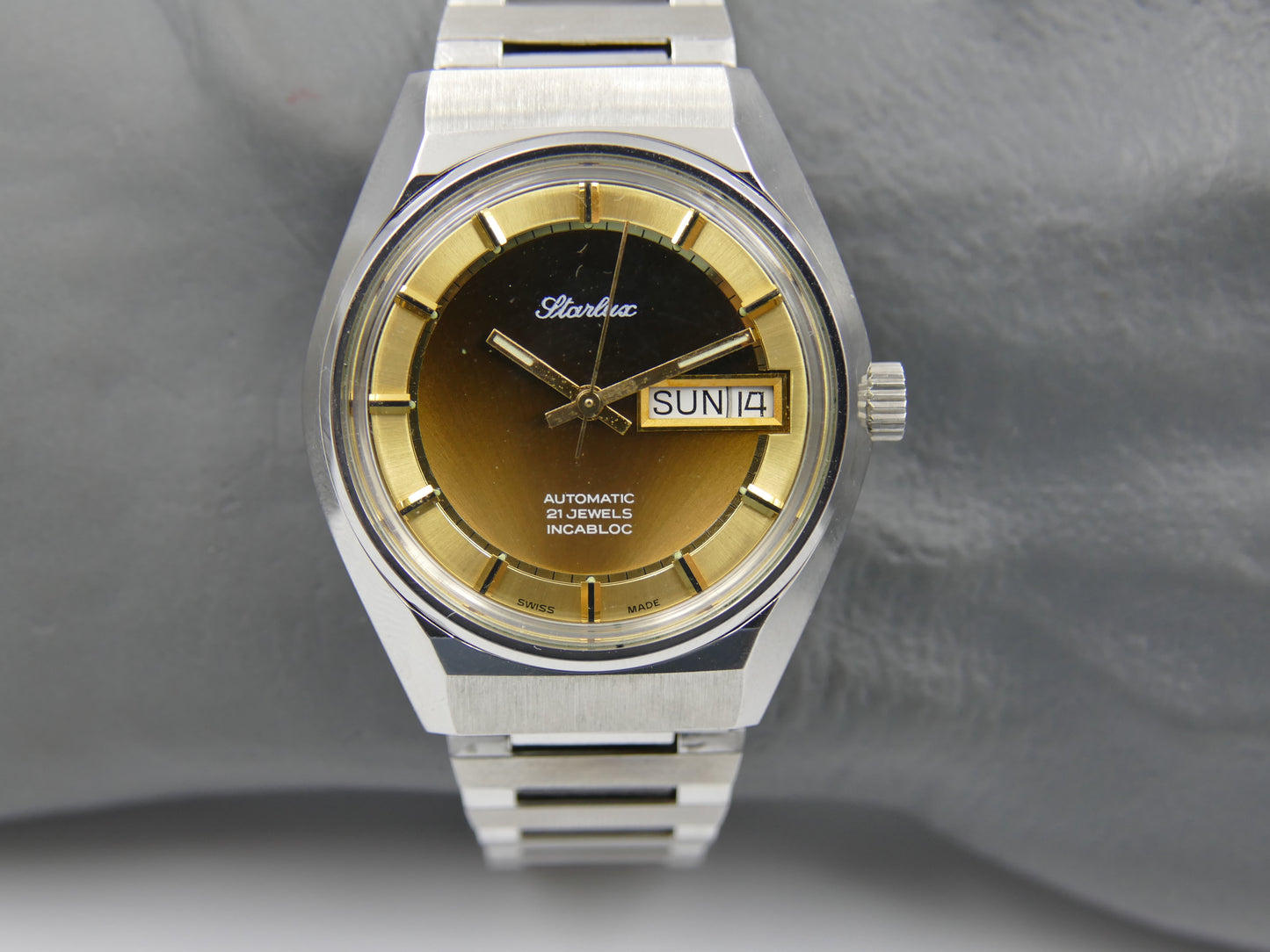 70s Vintage watch mens NOS Starlux ref 6004 automatic eta 2879 SS serviced