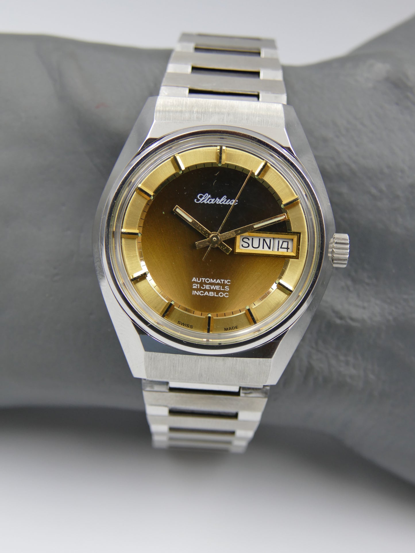 70s Vintage watch mens NOS Starlux ref 6004 automatic eta 2879 SS serviced