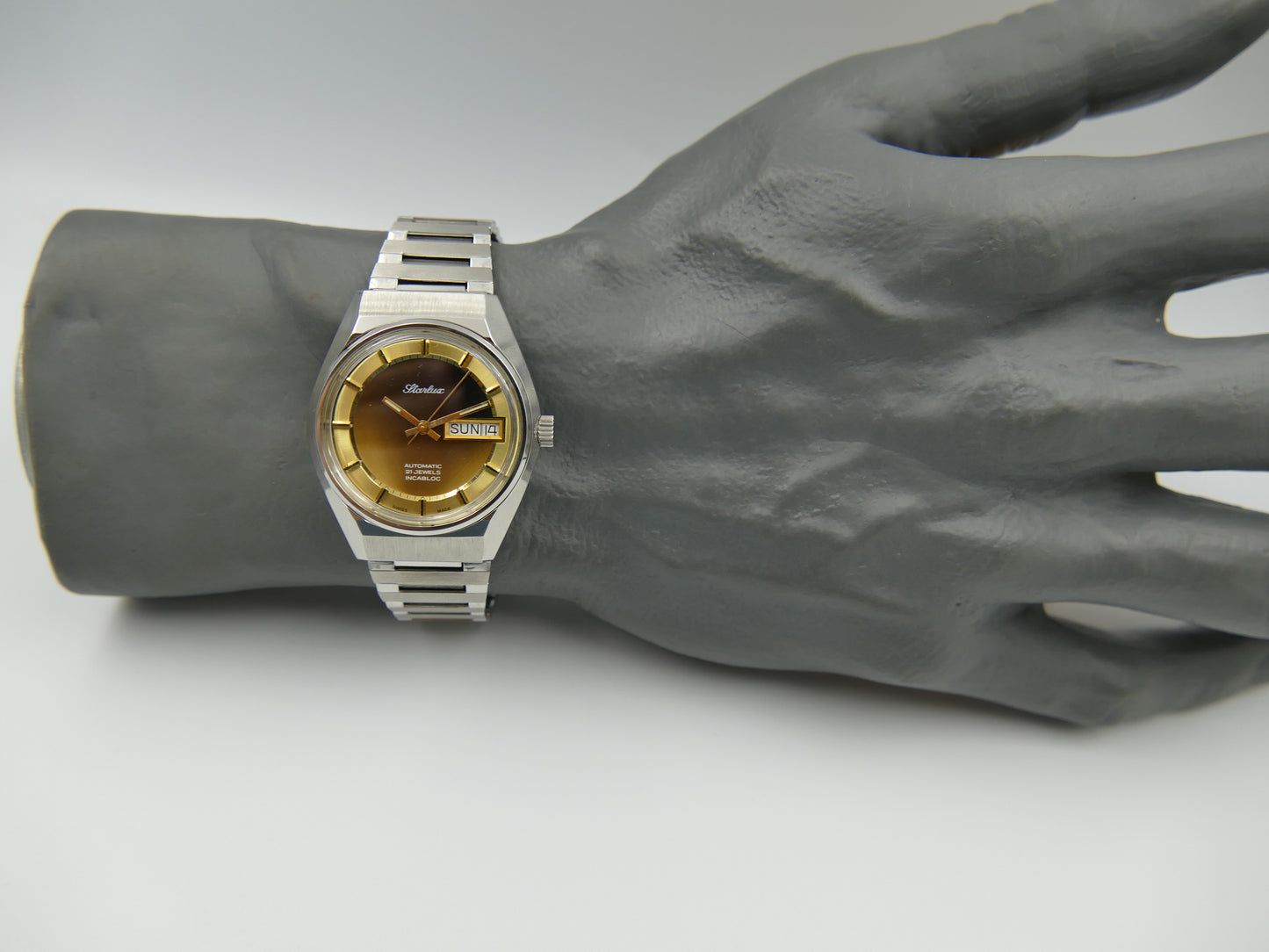 70s Vintage watch mens NOS Starlux ref 6004 automatic eta 2879 SS serviced