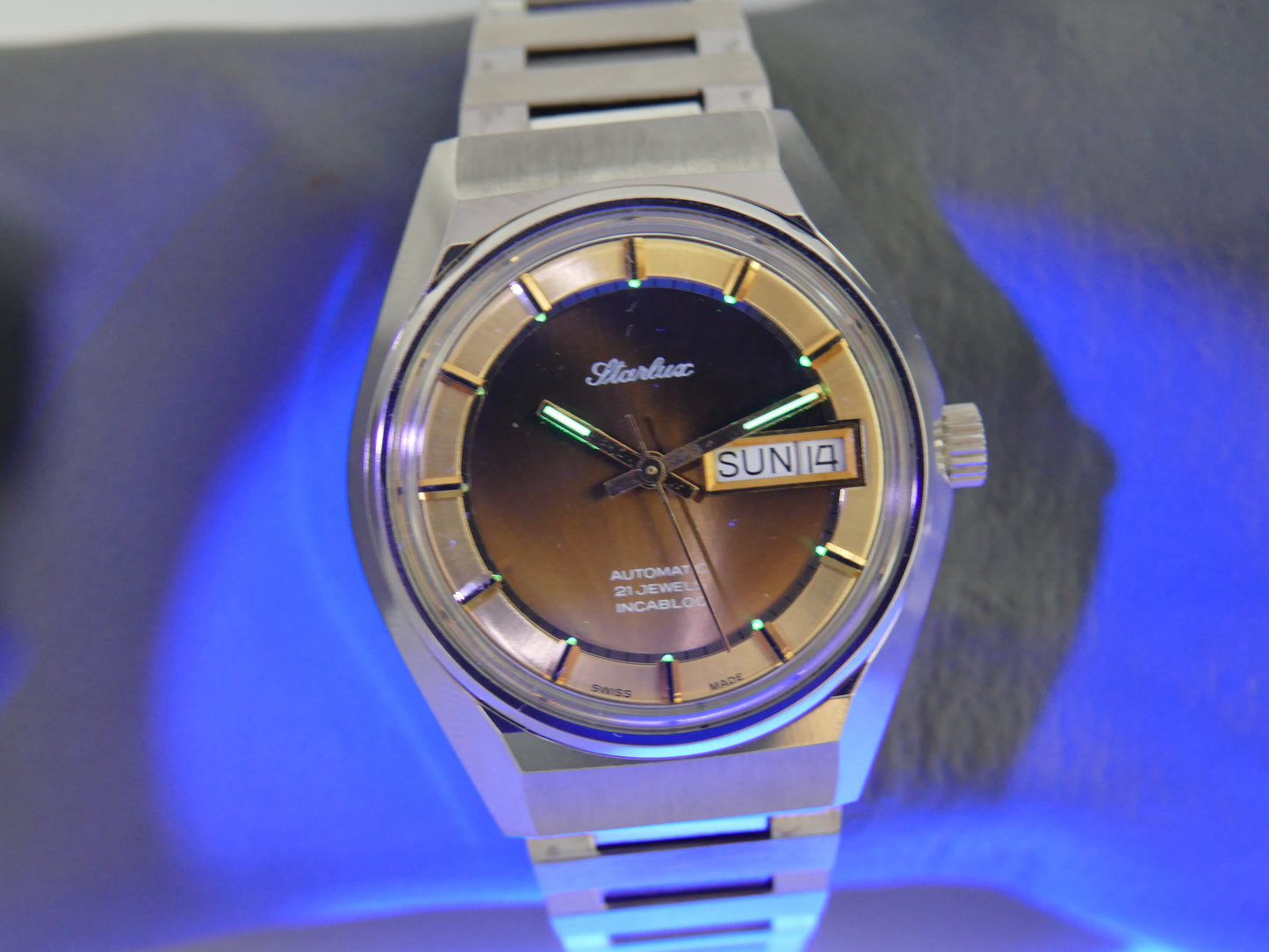 70s Vintage watch mens NOS Starlux ref 6004 automatic eta 2879 SS serviced