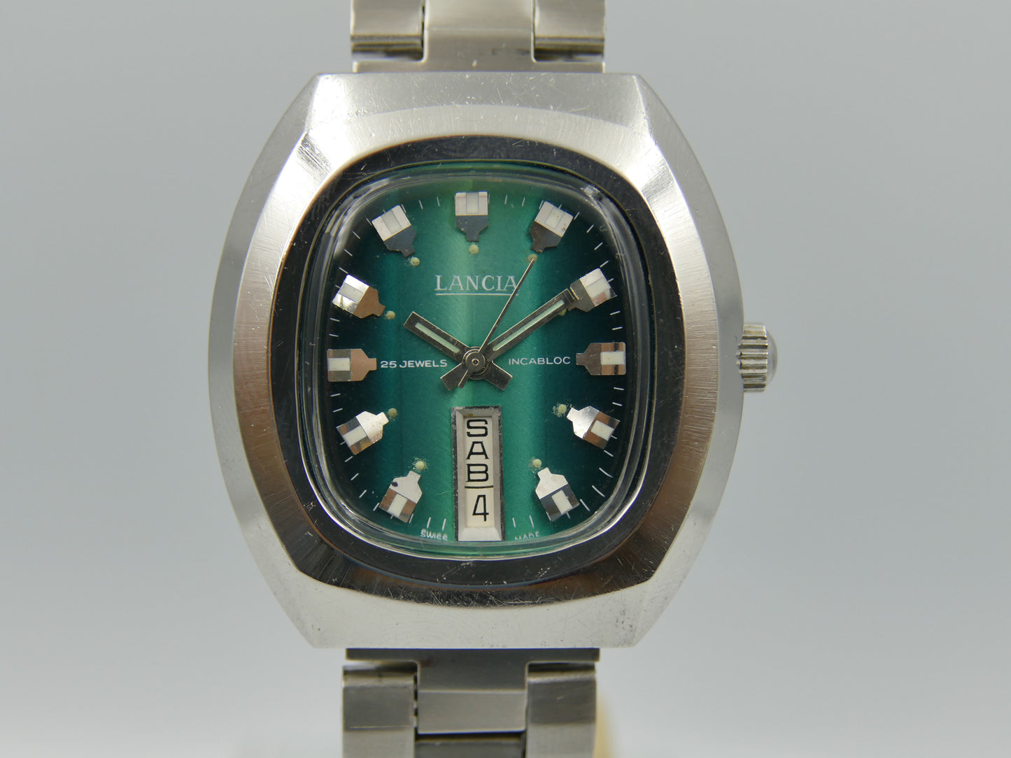 70s vintage watch mens Lancia automatic eta 2789 25j green dial SS serviced