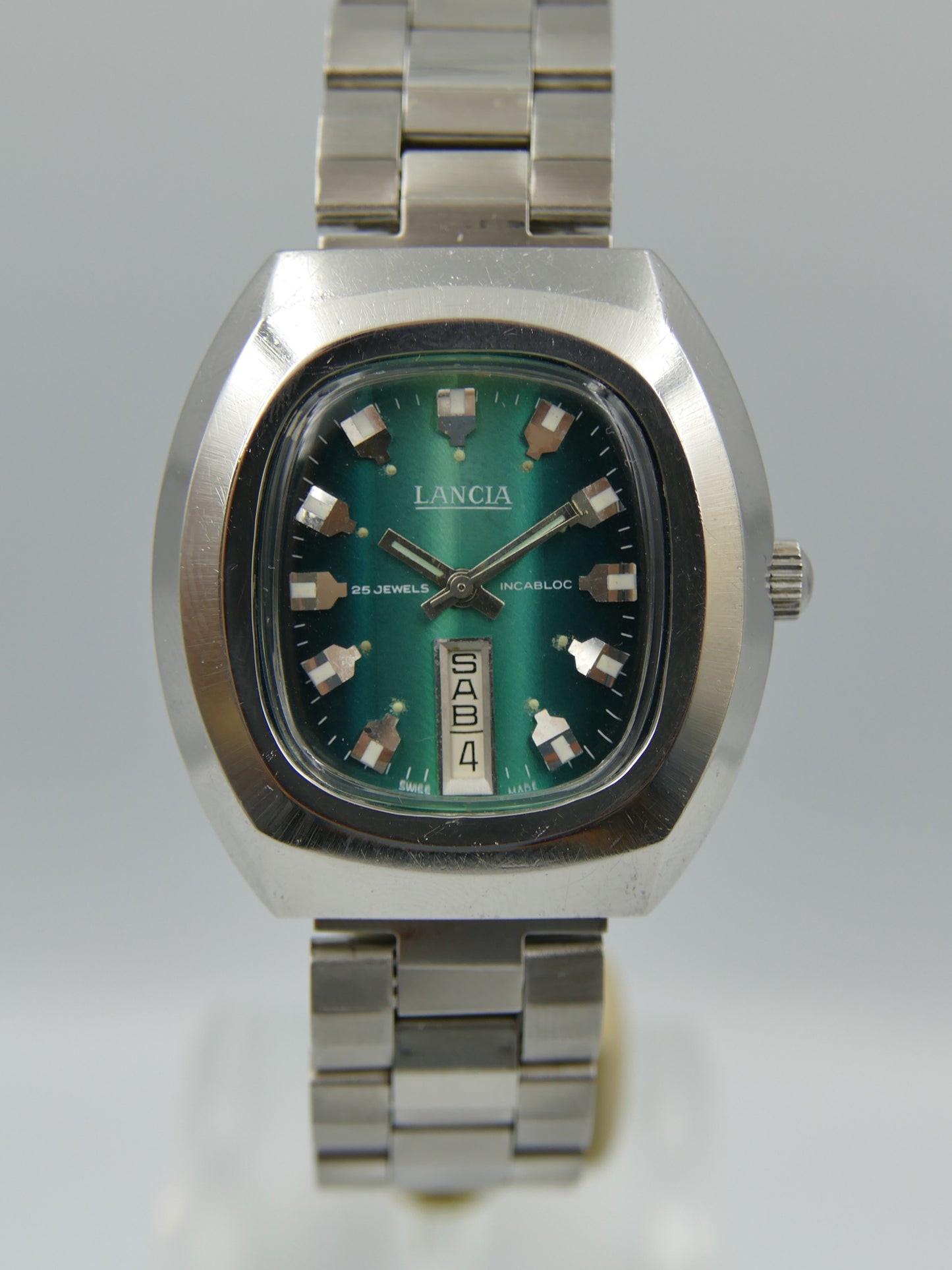 70s vintage watch mens Lancia automatic eta 2789 25j green dial SS serviced