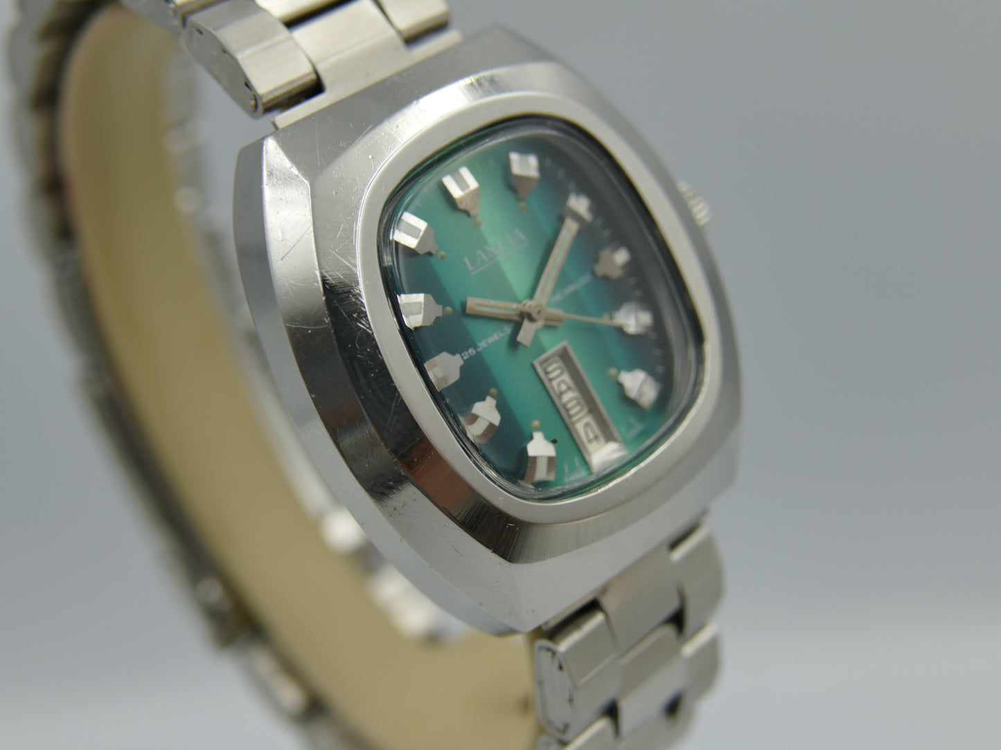 70s vintage watch mens Lancia automatic eta 2789 25j green dial SS serviced