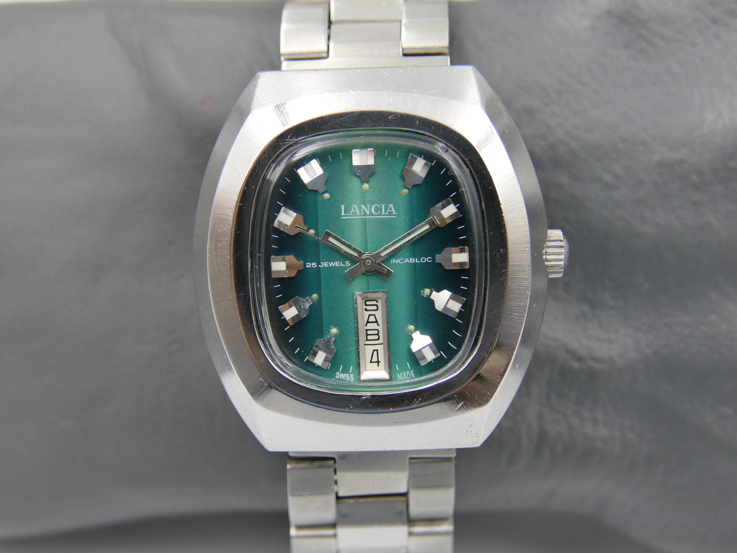 70s vintage watch mens Lancia automatic eta 2789 25j green dial SS serviced