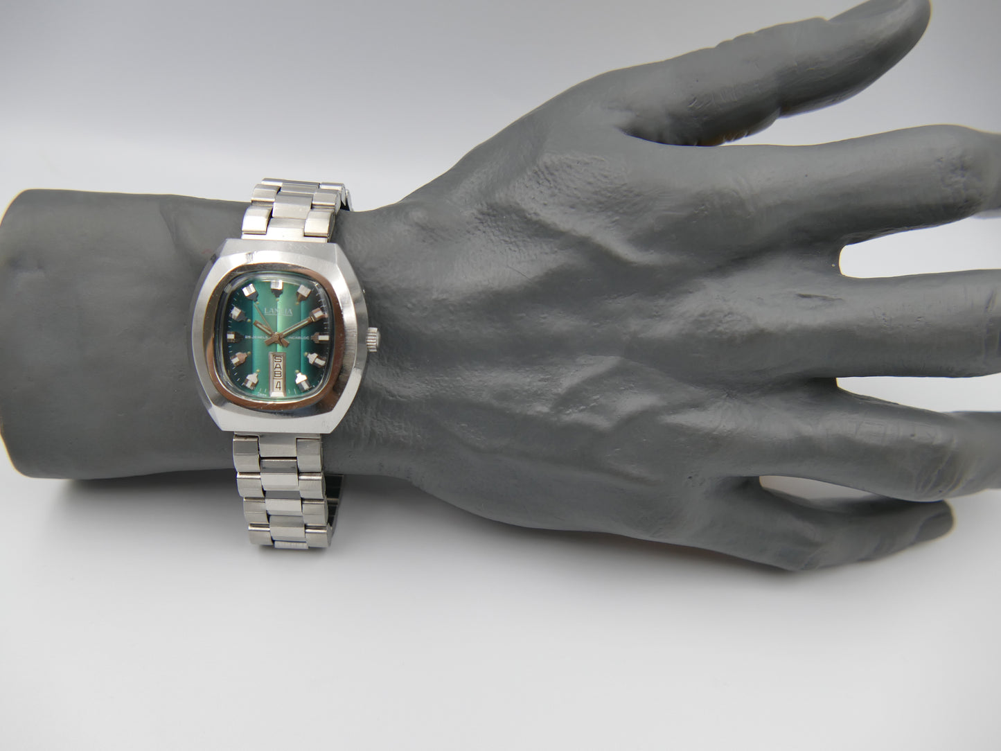 70s vintage watch mens Lancia automatic eta 2789 25j green dial SS serviced