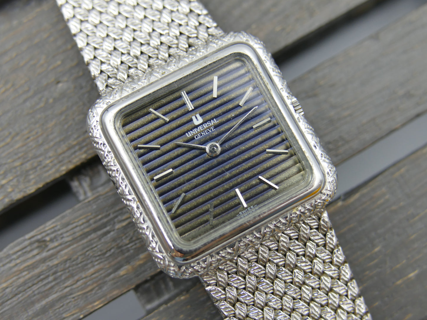 60s vintage watch mens Universal geneve tank ref 842676 hand wind 1-42 solid silver bracelet
