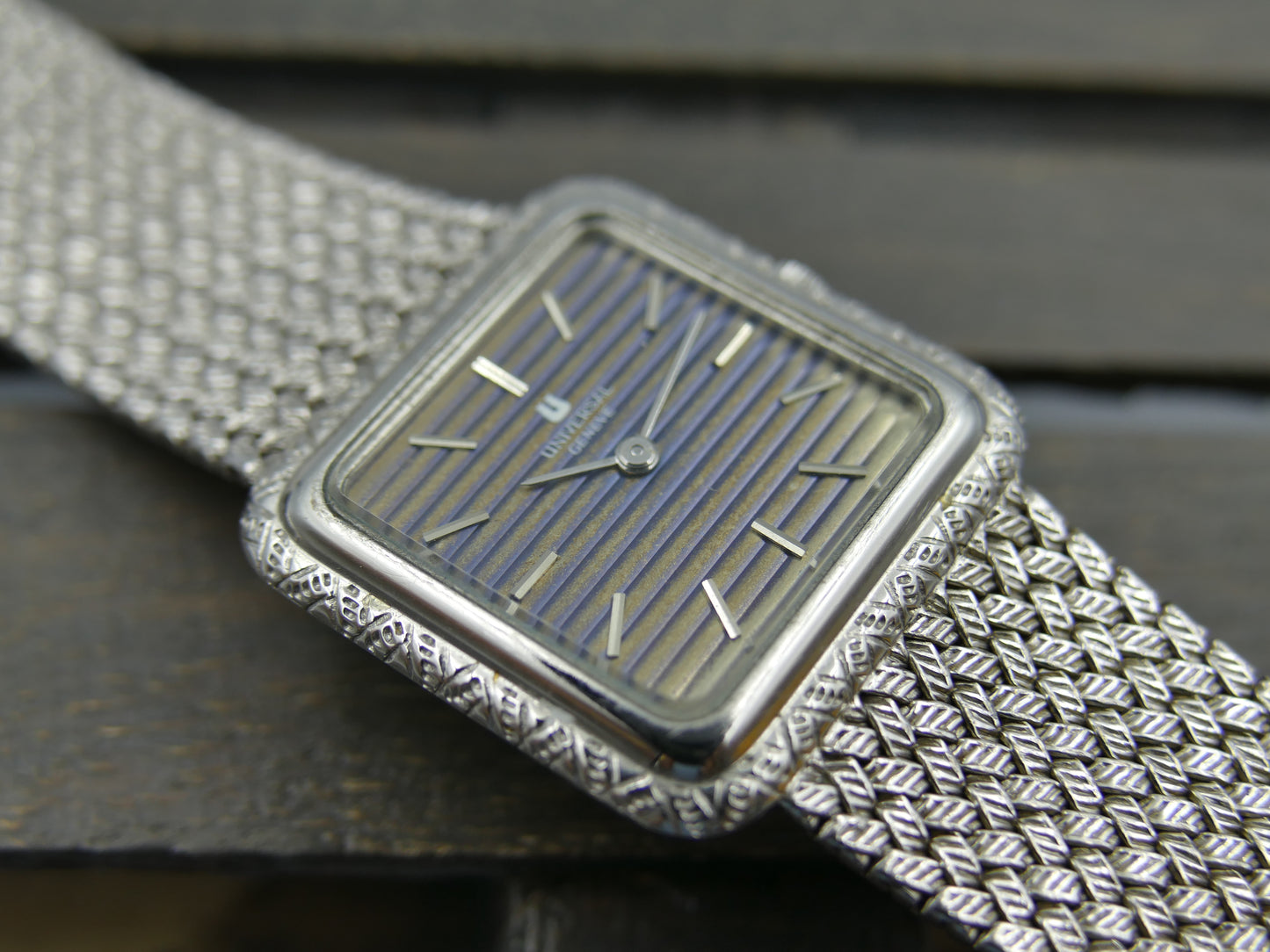 60s vintage watch mens Universal geneve tank ref 842676 hand wind 1-42 solid silver bracelet