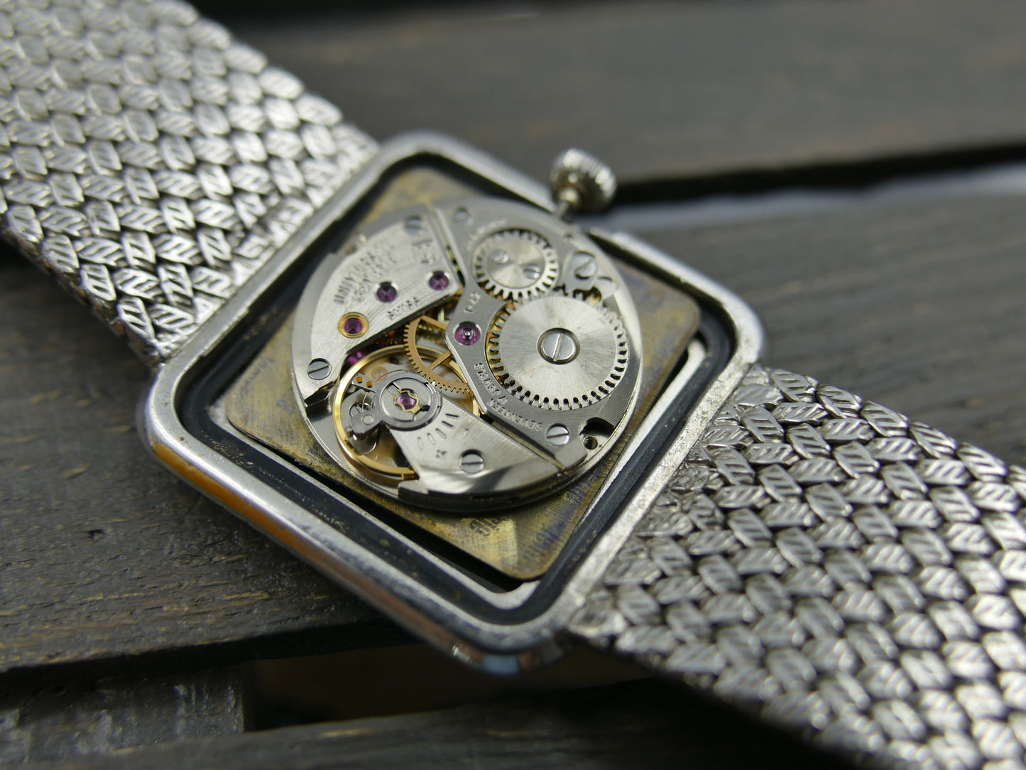 60s vintage watch mens Universal geneve tank ref 842676 hand wind 1-42 solid silver bracelet