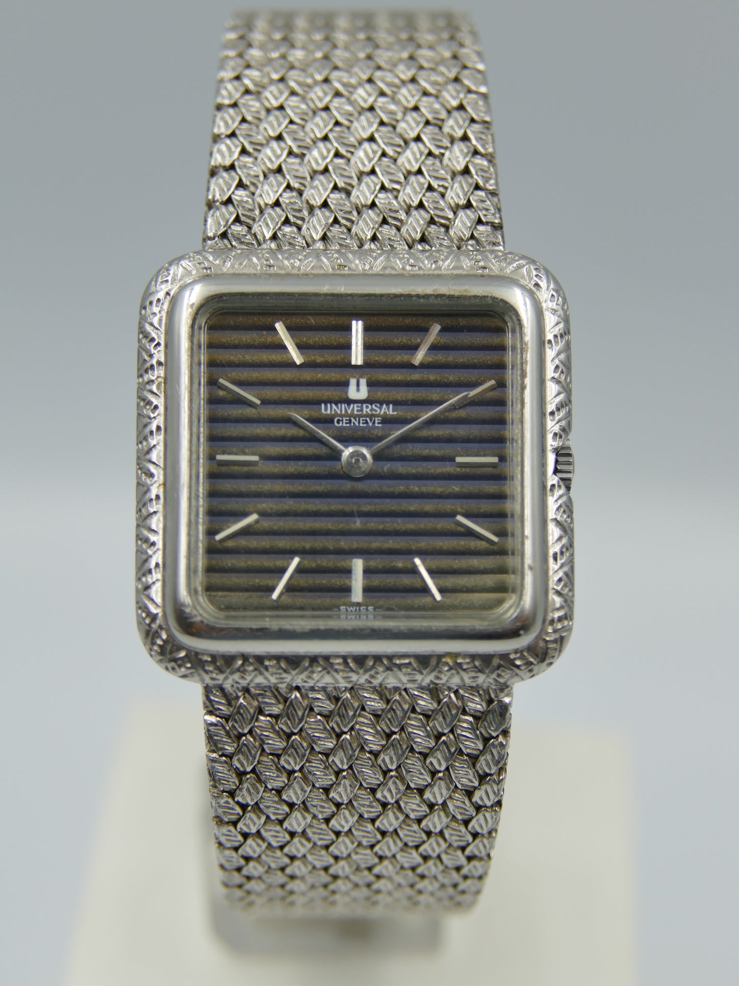 60s vintage watch mens Universal geneve tank ref 842676 hand wind 1-42 solid silver bracelet