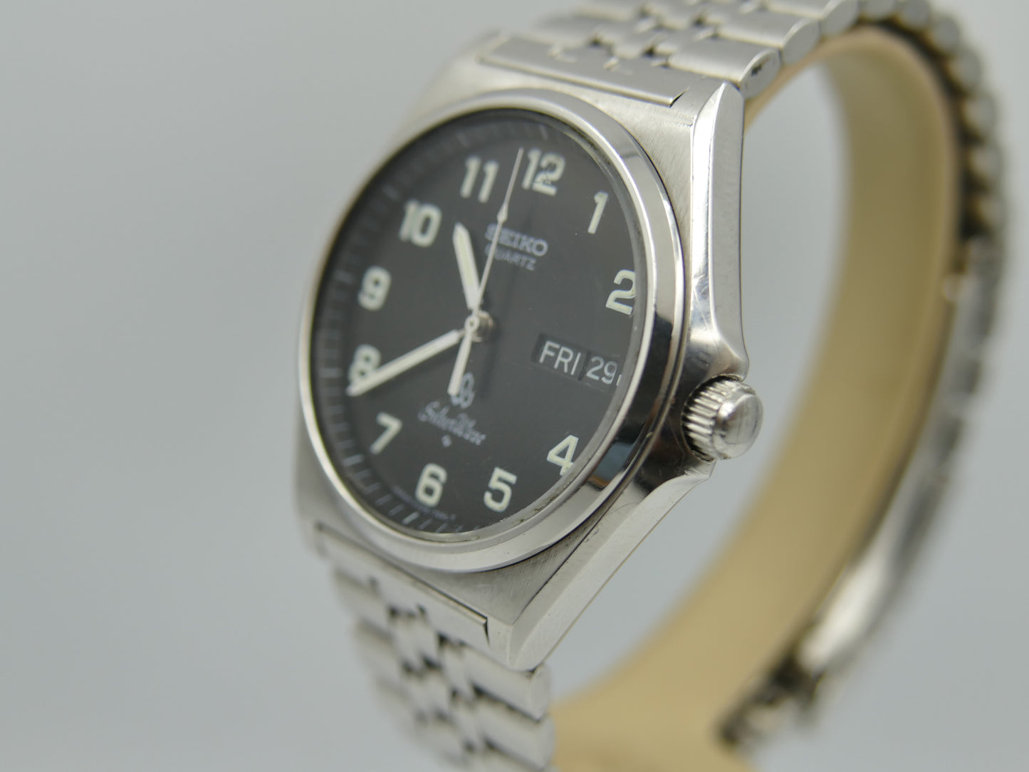 80s vintage watch mens Seiko SilverWave 8229-7000 - Black Dial Field Watch