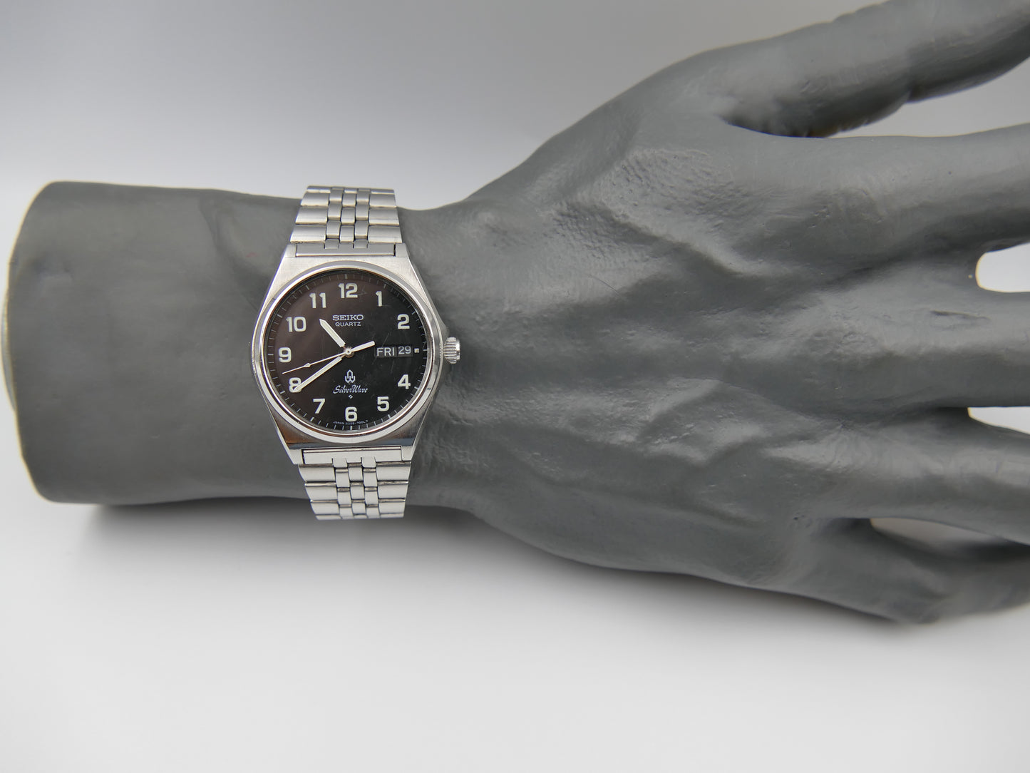 80s vintage watch mens Seiko SilverWave 8229-7000 - Black Dial Field Watch