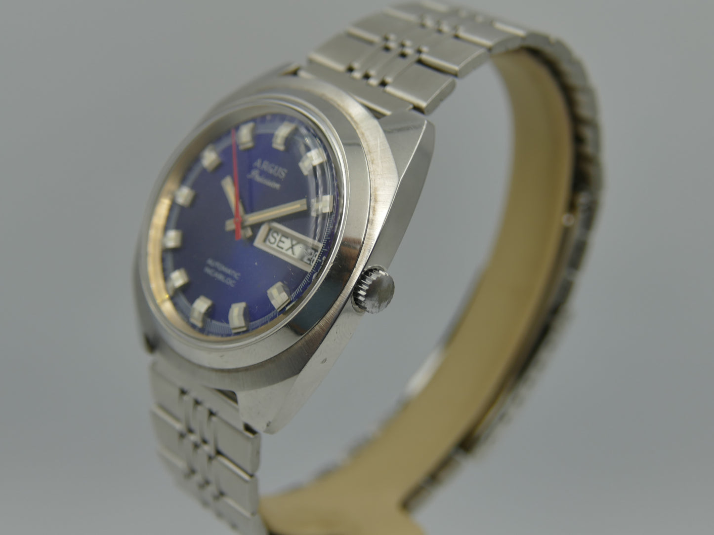 70s vintage watch mens Argus precision ref 11219 automatic AS 2066 swiss SS blue dial