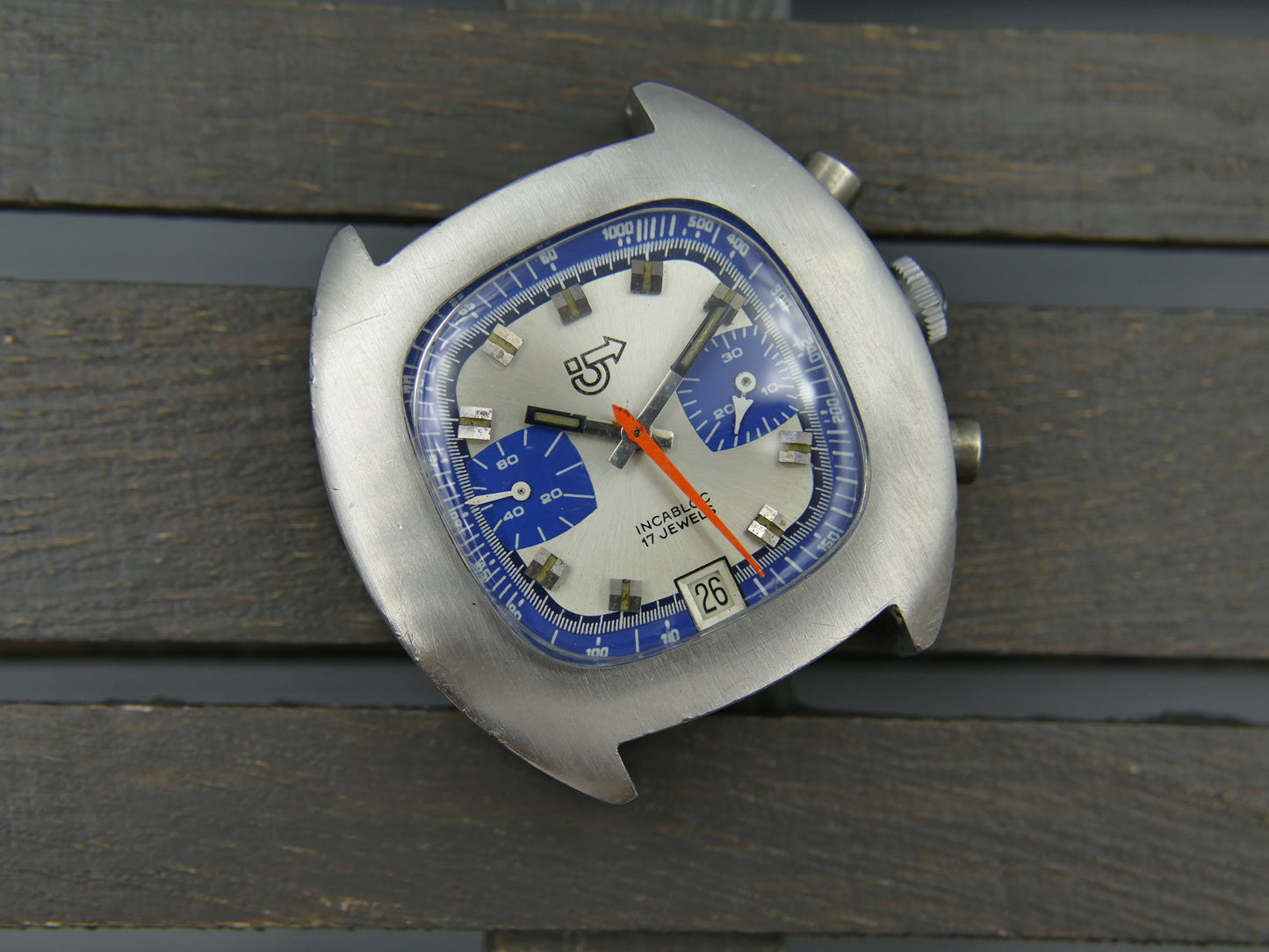 70s vintage watch mens chronograph Camif valjoux 7734 blue panda rare