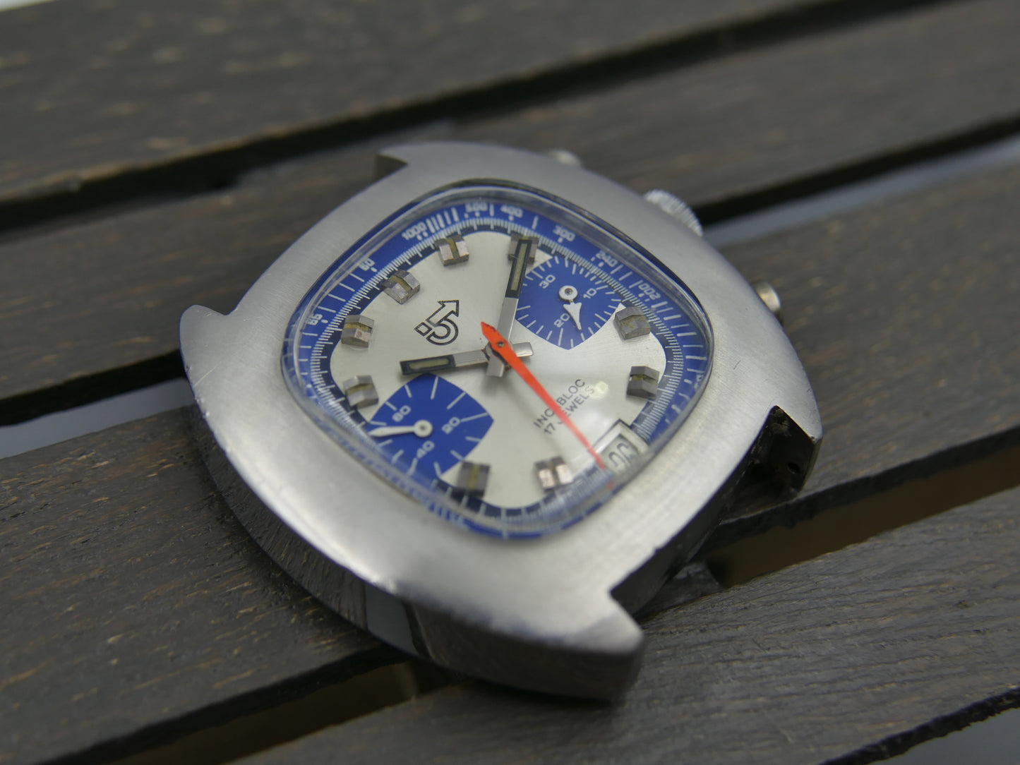 70s vintage watch mens chronograph Camif valjoux 7734 blue panda rare