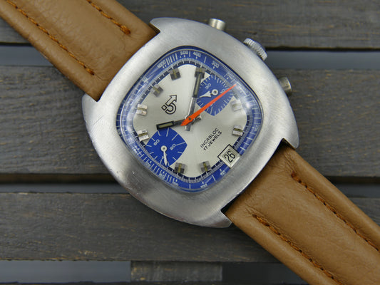 70s vintage watch mens chronograph Camif valjoux 7734 blue panda rare